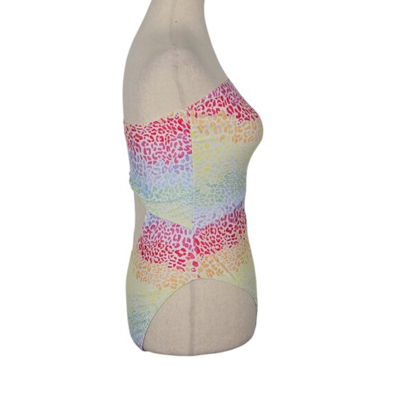 ONIA Sienna One-Shoulder One-Piece Swimsuit Rainbow Abstract Cutout Back Sz M - Picture 4 of 8